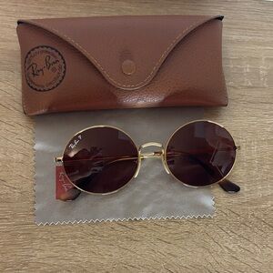 Ray-Ban Women's Gold Frame Sunglasses with Reddish-Brown Lenses